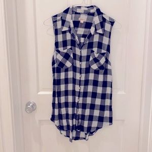 Plaid Navy & White Button up Tank